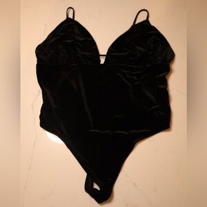 Express Black Velvet Thong Bodysuit
